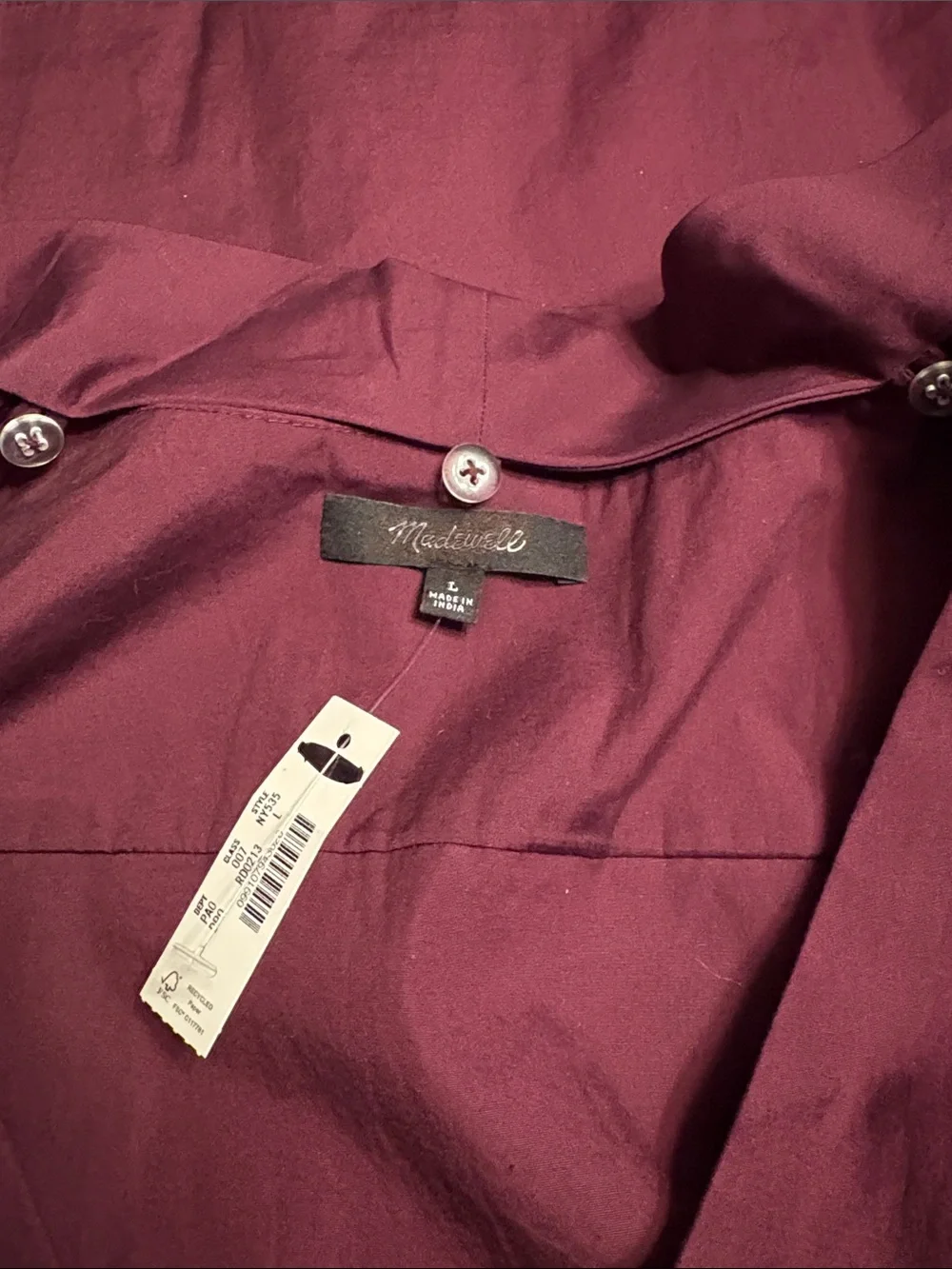 Madewell V-Neck Button-Front Top burgundy Women’s Size L NWT